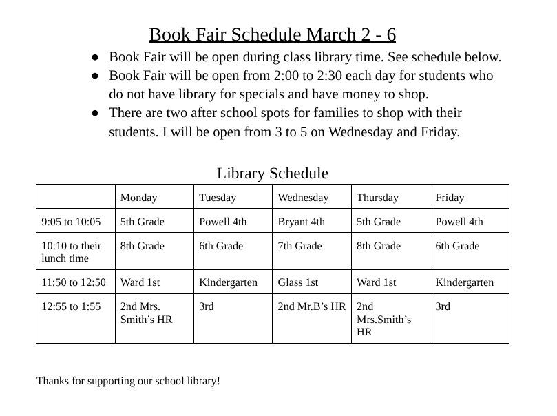Book Fair Schedule 