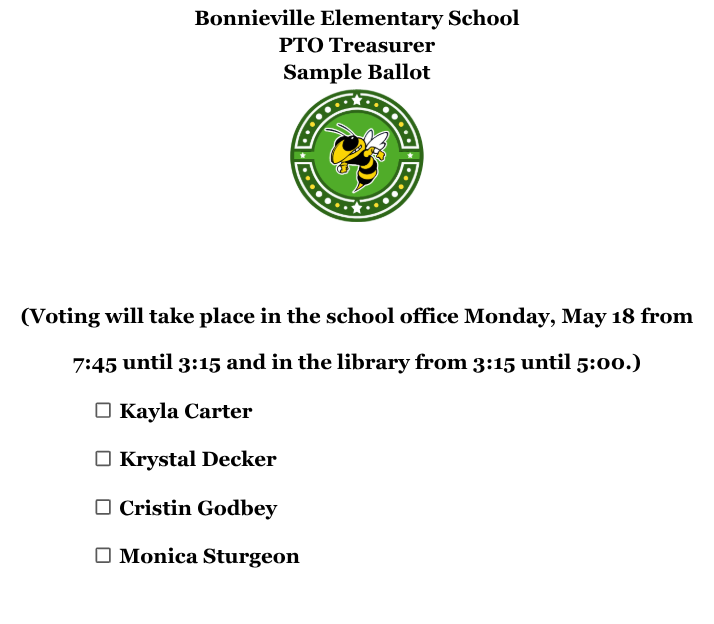 PTO Treasurer Election - Sample Ballot
