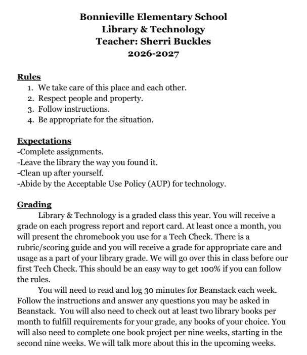 Guidelines for Library & Technology Class