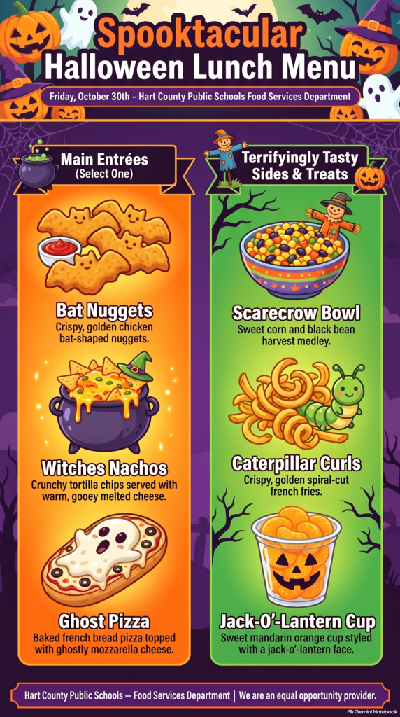 Spooktacular Lunch Menu for October 30.