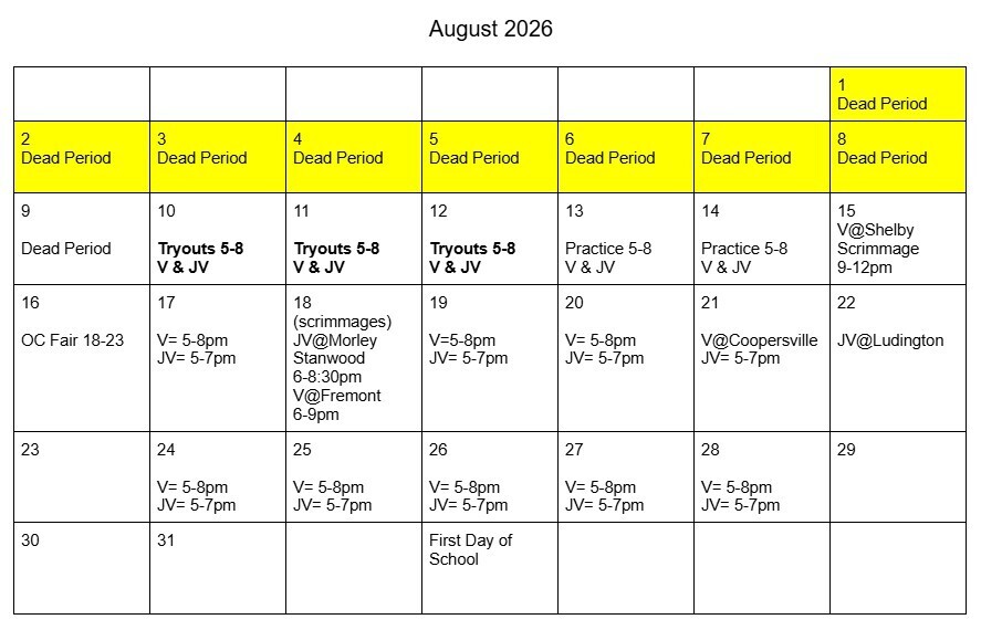 volleyball workout schedule August