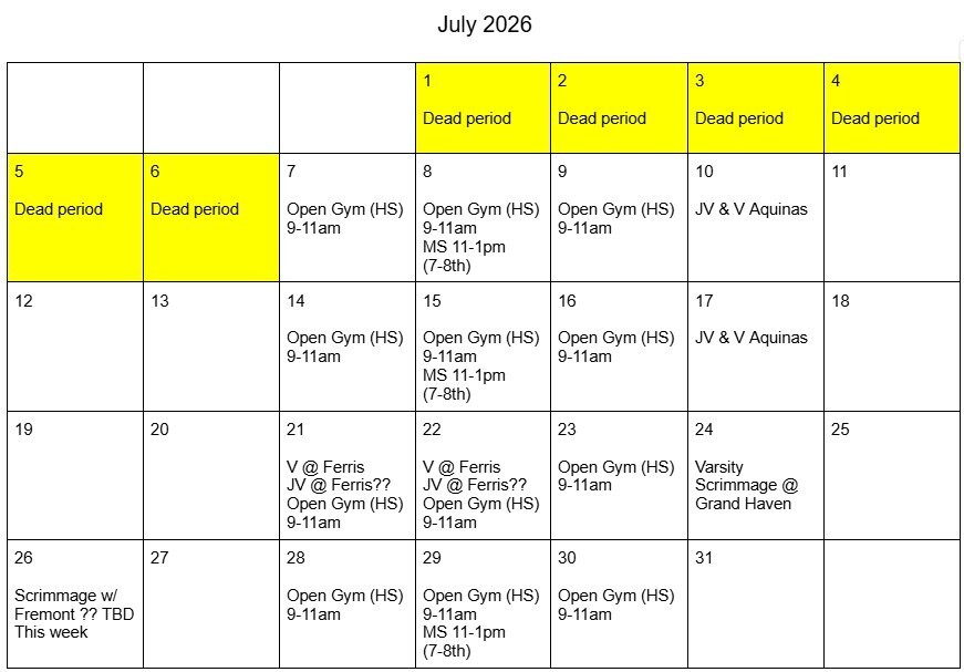 volleyball workout schedule July