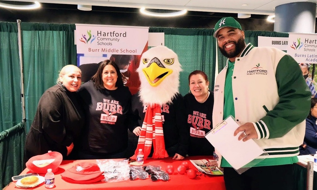 Dr. Townsel and the Burr Eagle recruiting for Burr Middle School