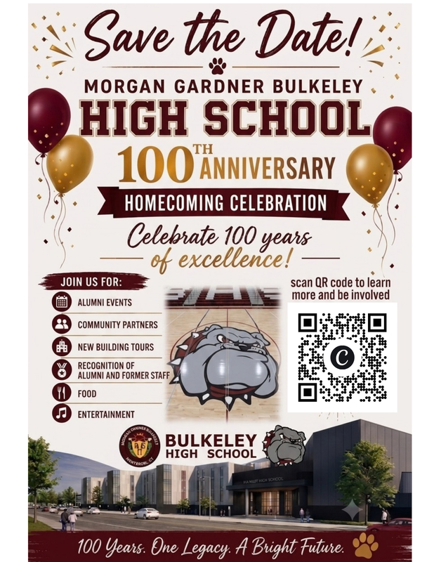 Bulkeley HIgh School Centennial Celebrations flyer - English