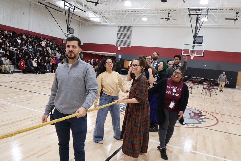 Students and staff participated in fun and games, like Tug O' War
