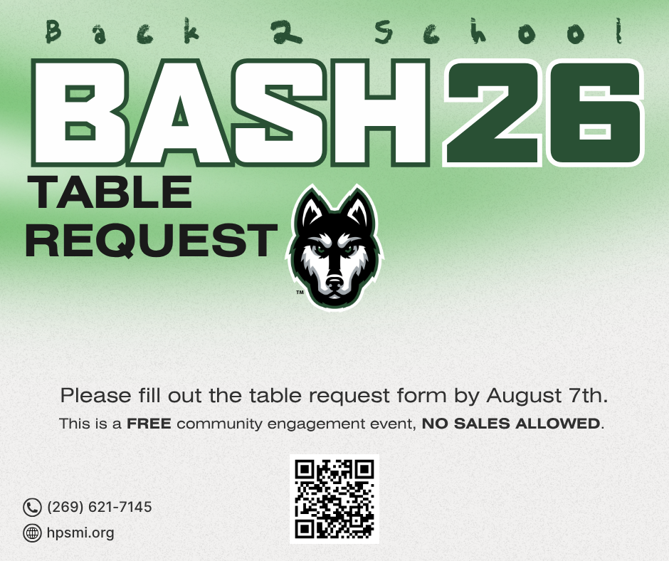 The 2026 Back 2 School Bash is set for Wednesday, August 19th from 5-7pm! We will kick off the new school year with games, rides, vendors, and fun! Please fill out the table request form by August 7th. This is a FREE community engagement event, NO SALES ALLOWED. Businesses and Organizations that wish to have a table at this event, please fill out the table request form linked below or scan the QR code: https://forms.gle/2weQKPif2zhaM4LR8