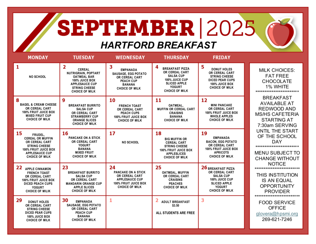 August/September Lunch Menus 🍽