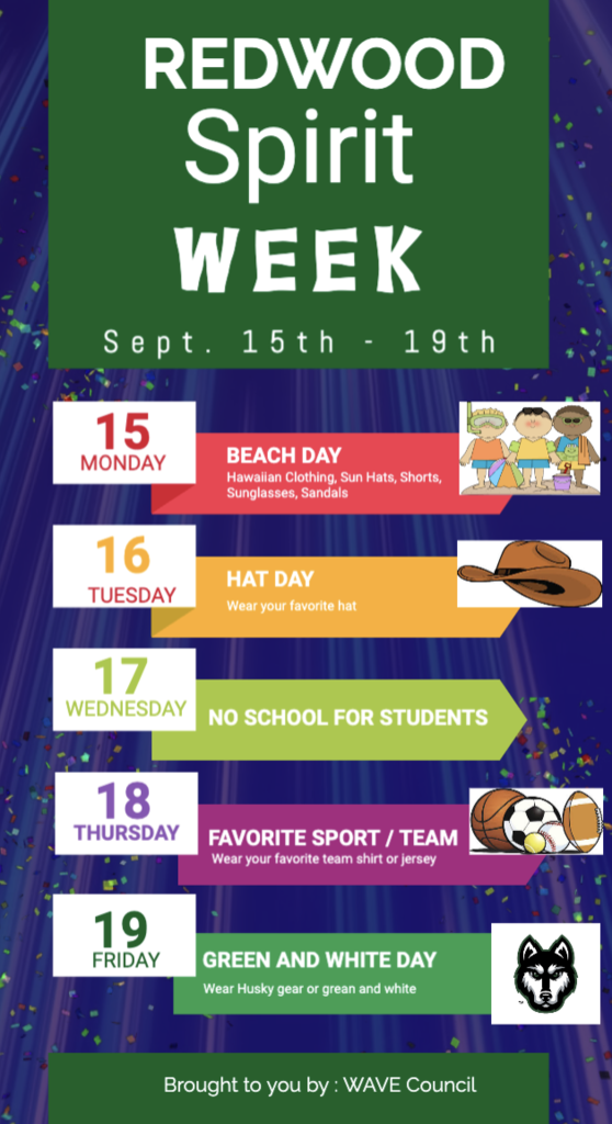 homecoming spirit week graphic for redwood elementary