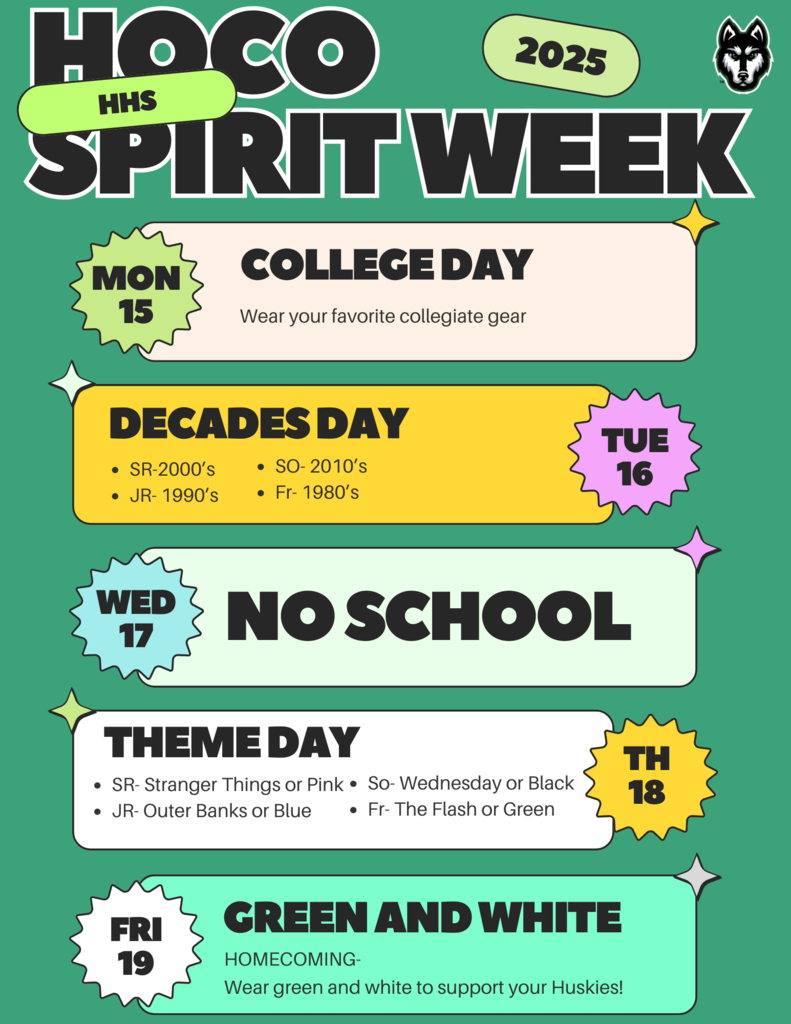 homecoming spirit week graphic for the high school