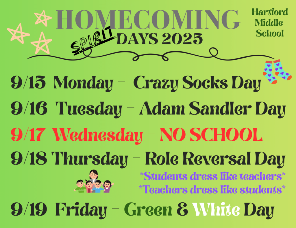 homecoming spirit week graphic for the middle school