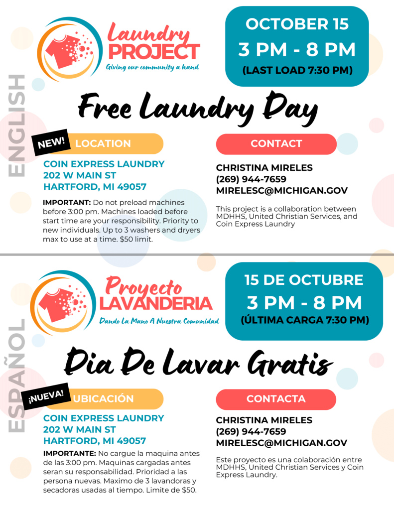 free laundry day, october 15 from 3pm-8pm