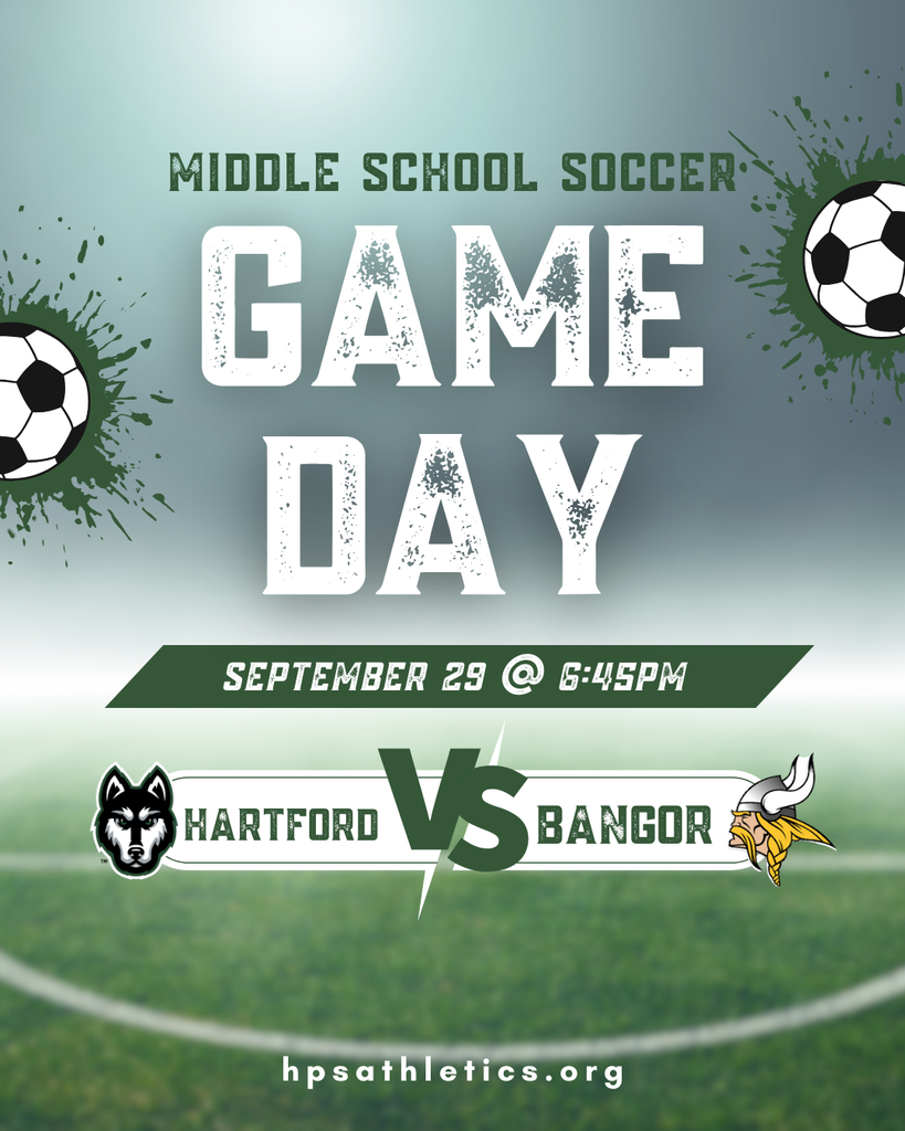 HPS Athletics (9/29/25): ⚽️Varsity Boys Soccer vs Bangor - HOME @ 5PM 🏐7th/8th Grade Girls Volleyball @ Bloomingdale - AWAY @ 6PM ⚽️Middle School Boys Soccer vs Bangor - HOME @ 6:45PM
