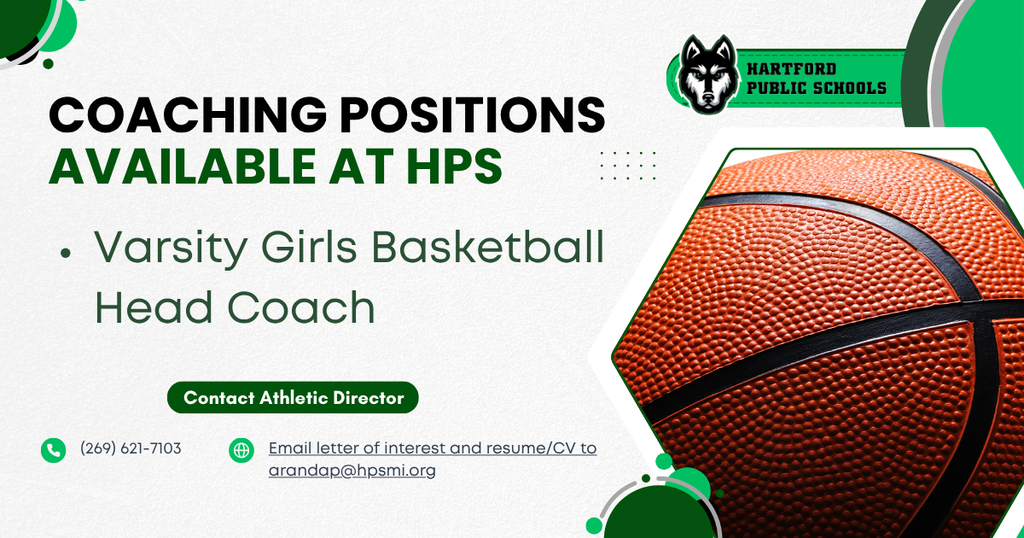 HPS is now hiring for a Varsity Girls Basketball Head Coach. View job posting and information at https://www.hpsmi.org/page/employment-opportunities Contact Athletics Office at (269) 621-7103 Submit Letter of Interest and Resume/CV to Athletic Director, Peter Aranda, at arandap@hpsmi.org