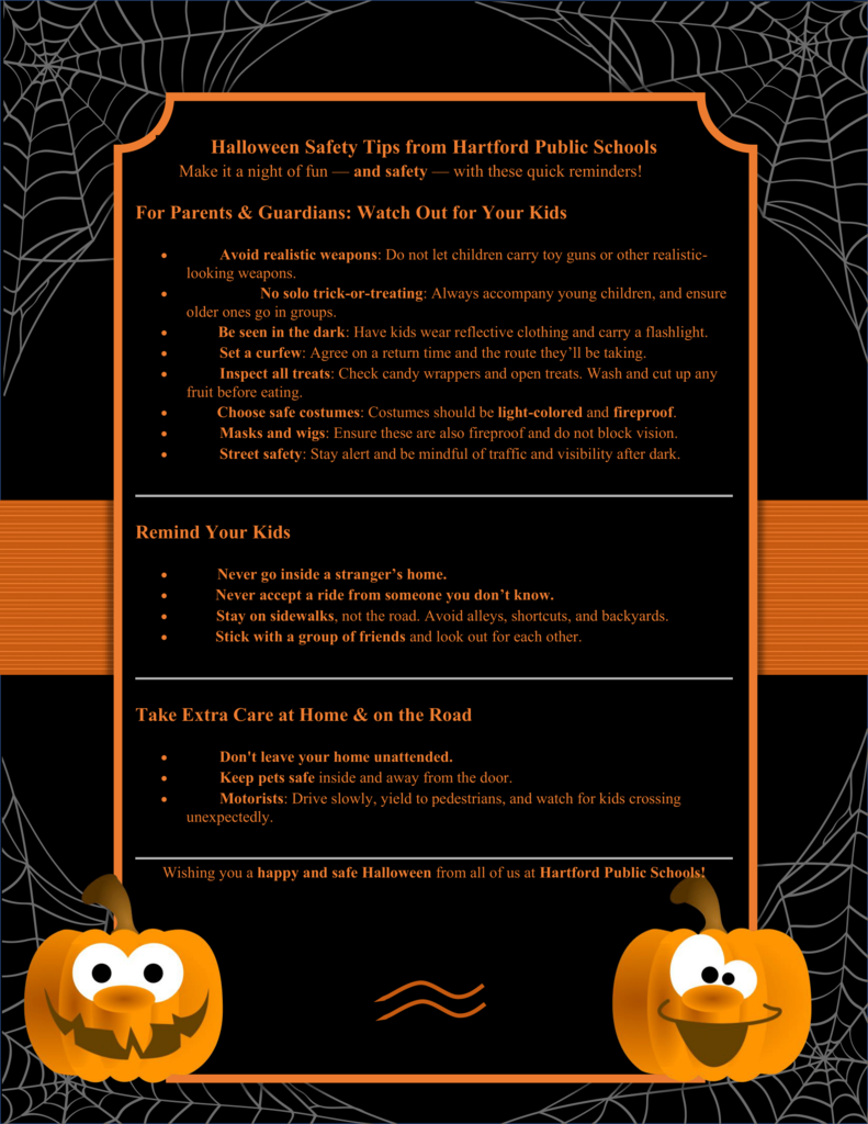 halloween safety tips black and orange flyer english