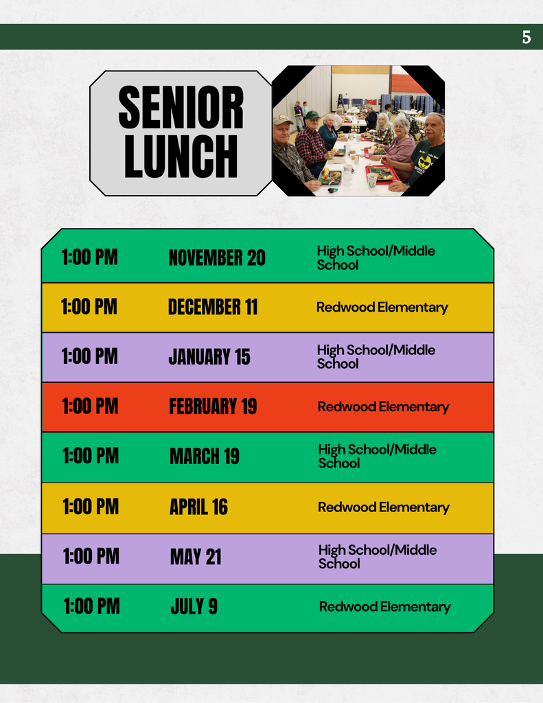 senior lunch schedule. nov 20 december 11 january 15 february 19 march 19 april 16 may 21 july 9