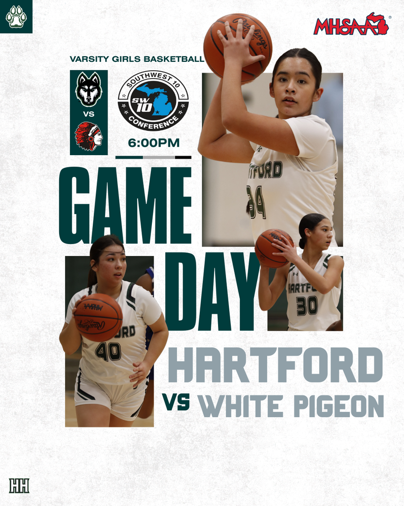 Varsity Girls Basketball takes on White Pigeon tonight at home with a 6PM start! GO Huskies! 💚🏀