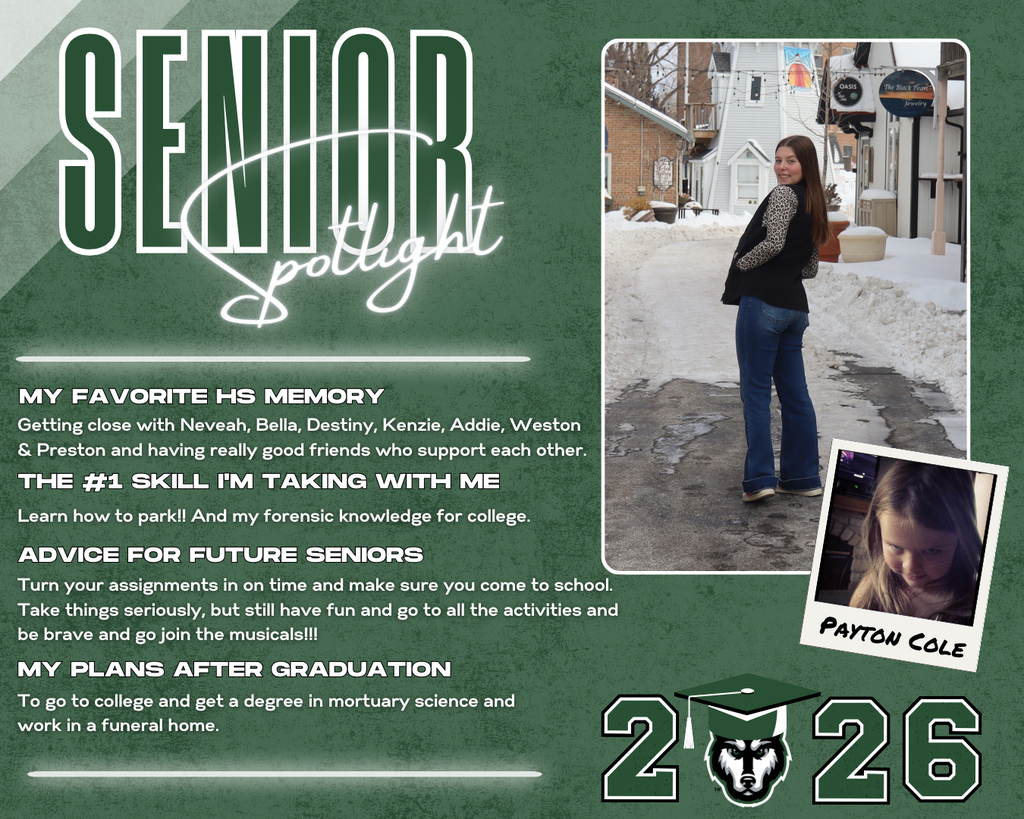 Class of 2026 Senior Spotlight! โจPayton Coleโจ Payton's Activities Include: "Musical, Drama, and Choir." my Favorite HS Memory the #1 Skill I'm Taking with Me Advice for Future Seniors my Plans after Graduation Learn how to park!! And my forensic knowledge for college. Getting close with Neveah, Bella, Destiny, Kenzie, Addie, Weston & Preston and having really good friends who support each other. Turn your assignments in on time and make sure you come to school. Take things seriously, but still have fun and go to all the activities and be brave and go join the musicals!!! To go to college and get a degree in mortuary science and work in a funeral home.