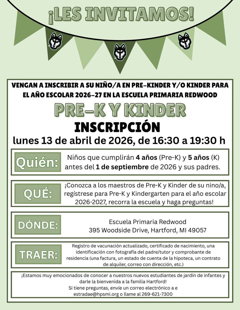 Join us for Redwood Elementary's Pre-K & Kindergarten Round-Up on Monday, April 13th from 4:30-7:30pm! Meet our teachers, explore classrooms and learn more about our programs. ยกLa reuniรณn de prekรญnder y jardรญn de infantes se llevarรก a cabo el lunes 13 de abril de 4:30 a 7:30 p.m.!