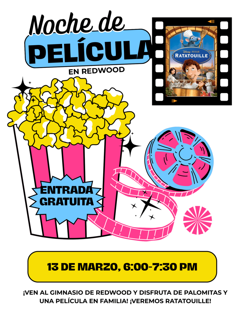 Please join us tomorrow night for Redwood Elementary's Family Movie Night! 🍿march 13th 6 to 7 30 pm showing ratatouille