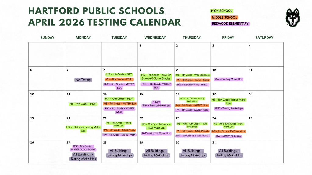 hps spring testing schedule for the month of april