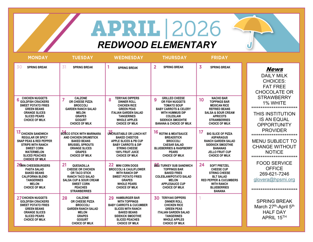 April Breakfast/Lunch Menus