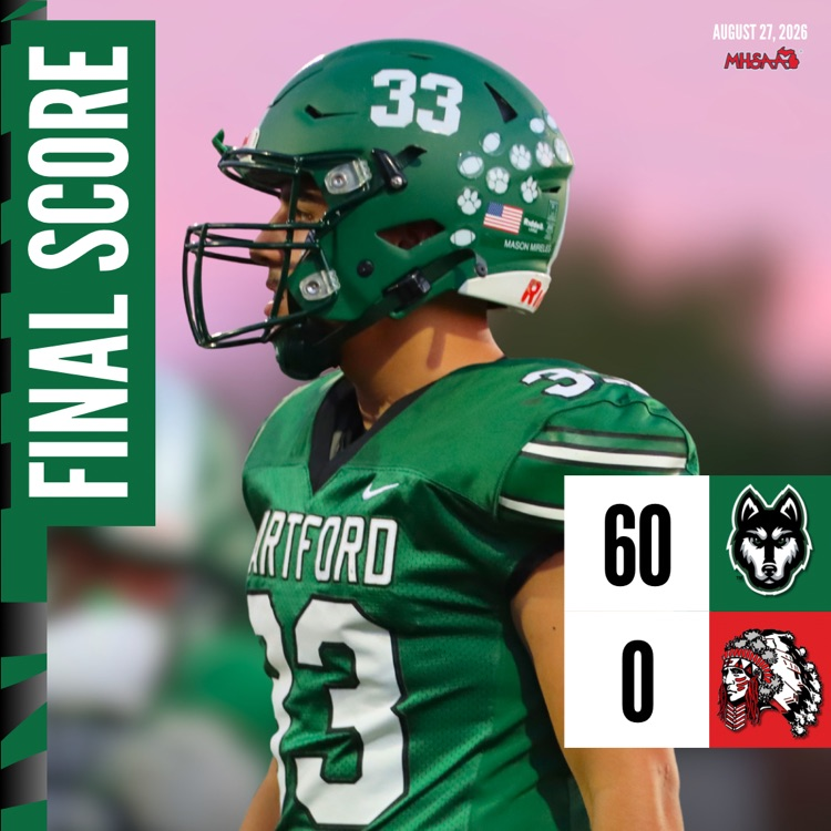 photo of Hartford football player with final score Hartford 60 white pigeon 0