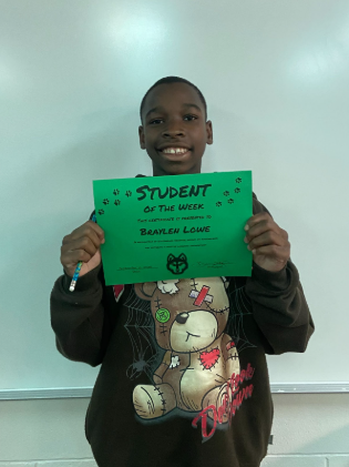  Braylen Lowe with his student of the week award