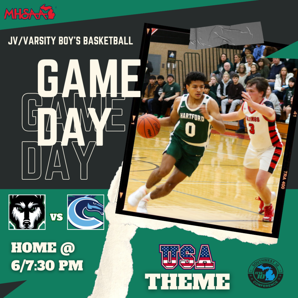 boys basketball game day hartford vs comtock 6 and 7:30pm