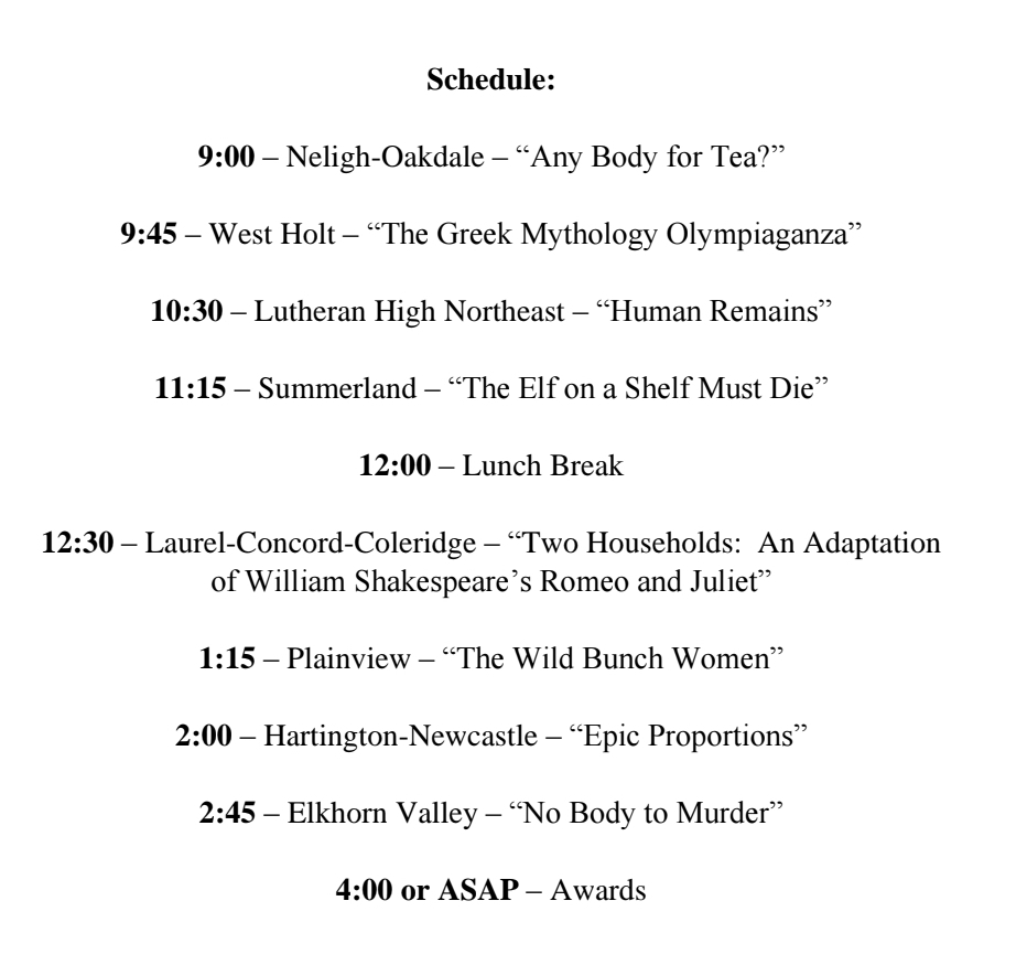 GNAC schedule one-act 2025