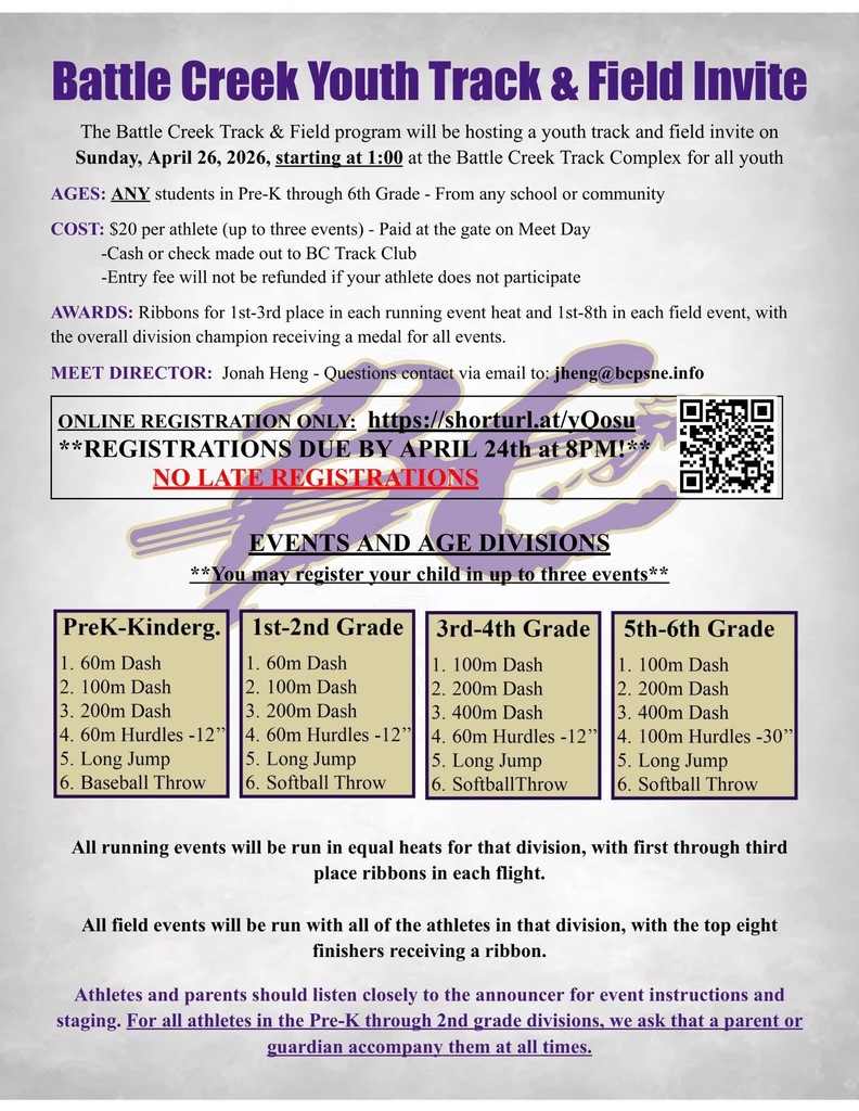 Battle Creek Youth Track Meet Flyer