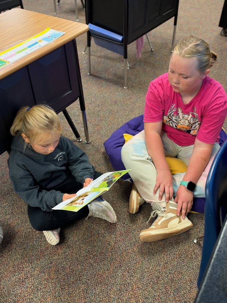 Buddy Readers: 4th and 1st graders read together.