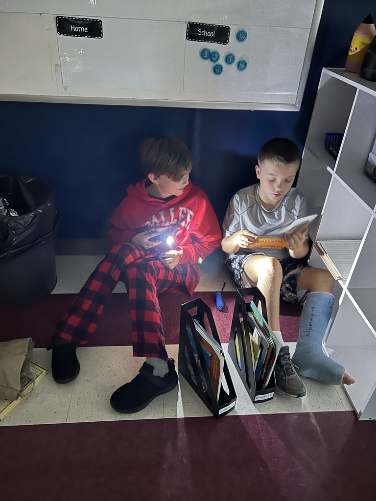 Boys reading book on floor
