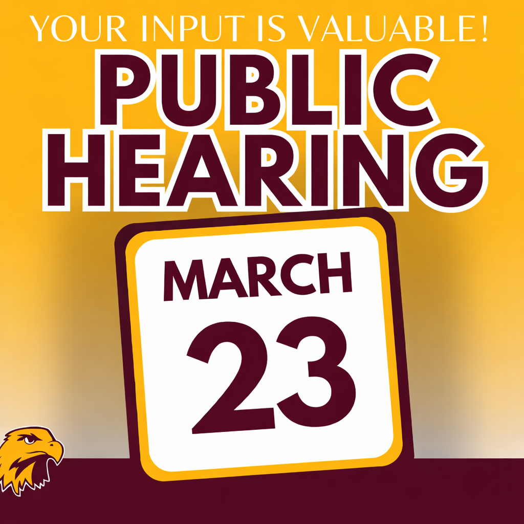 A notice for a public hearing on March 23rd, 2026, for the proposed Hartley Melvin Sanborn property tax levy for the 2026-27 school year. 