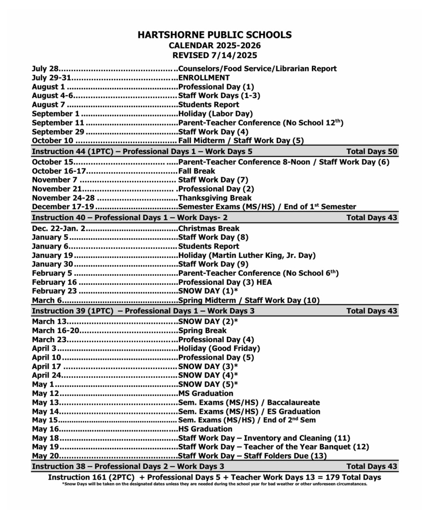 2025/2026 School Calendar