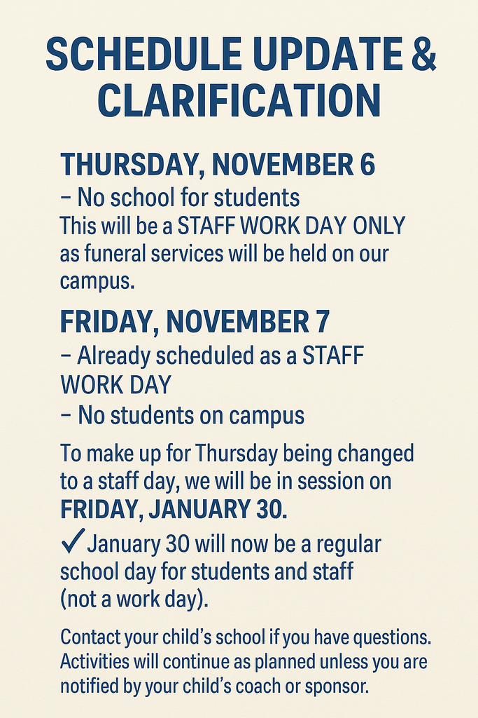 Schedule Update & Clarification 