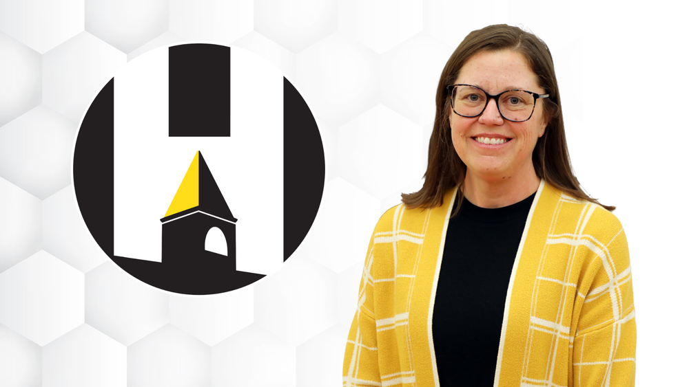 Sarah Wargaski next to CUSD 50 logo