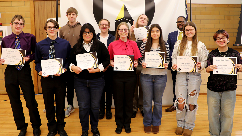 Harvard High School students with certificates