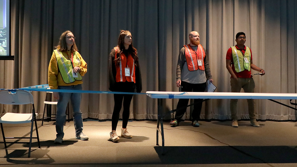 Staff wearing vests during reunification training.