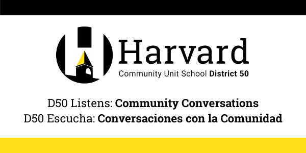 Harvard D50 logo with D50 Listens: Community Conversations text below