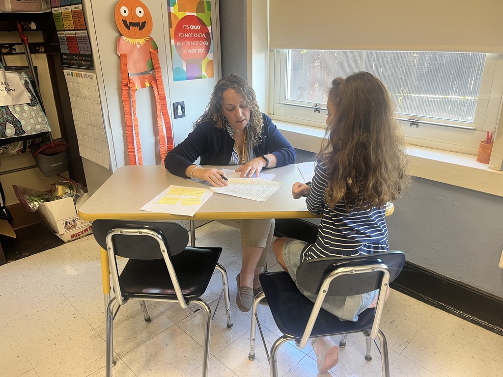 Teacher conferencing with student