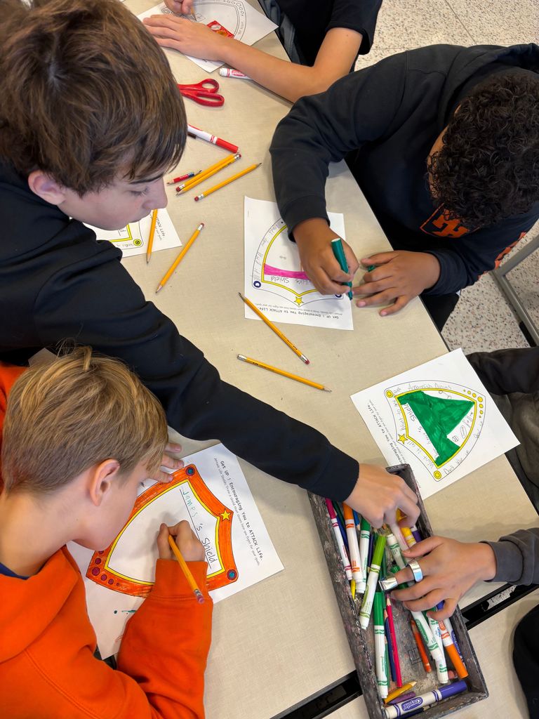 Students caught in action, doing arts and crafts!