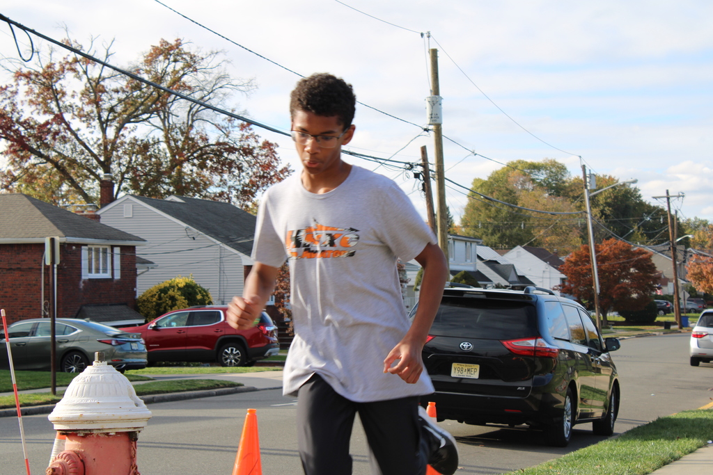 Boy (Owen S.) winning the race!