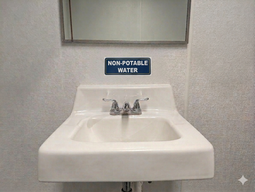 A sink with a label on it that says "Non-Potable Water"