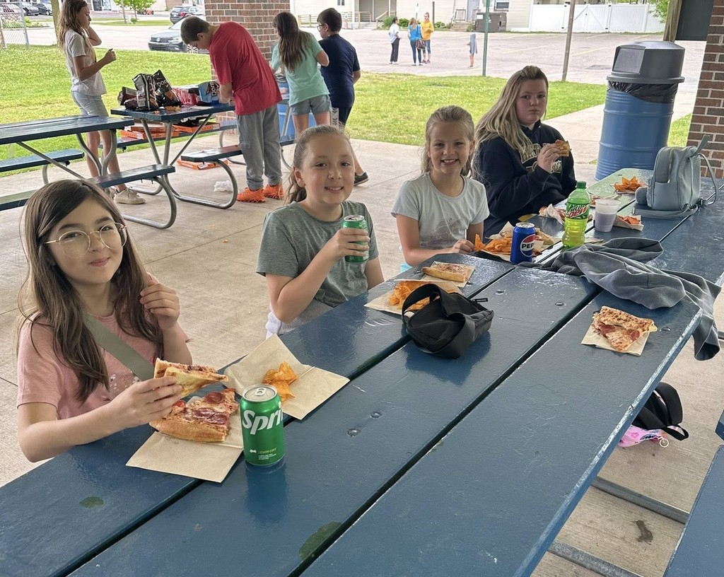 Northeastern Elementary's fifth grade safeties enjoying pizza, popcorn and bowling.