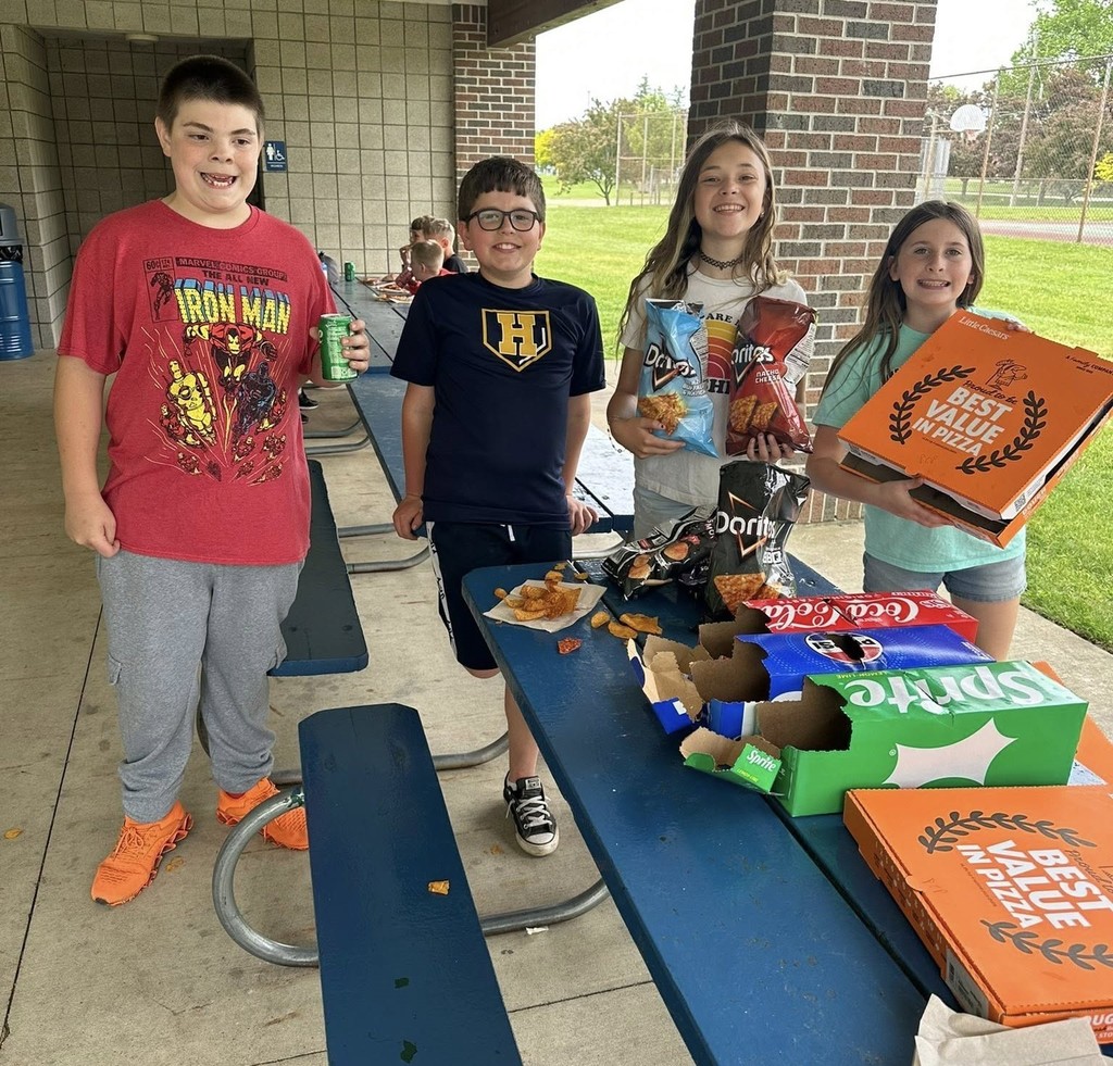Northeastern Elementary's fifth grade safeties enjoying pizza, popcorn and bowling.