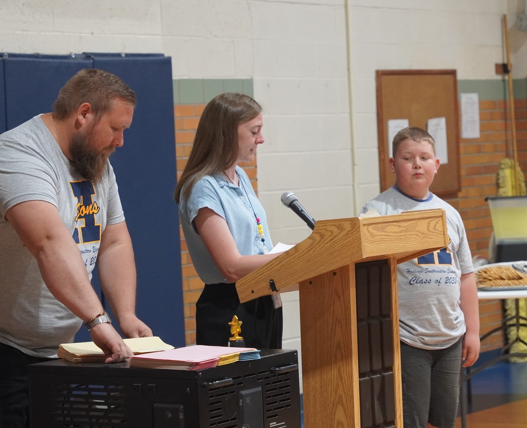 Fifth graders at Hasting Southeastern being honored for their accomplishments