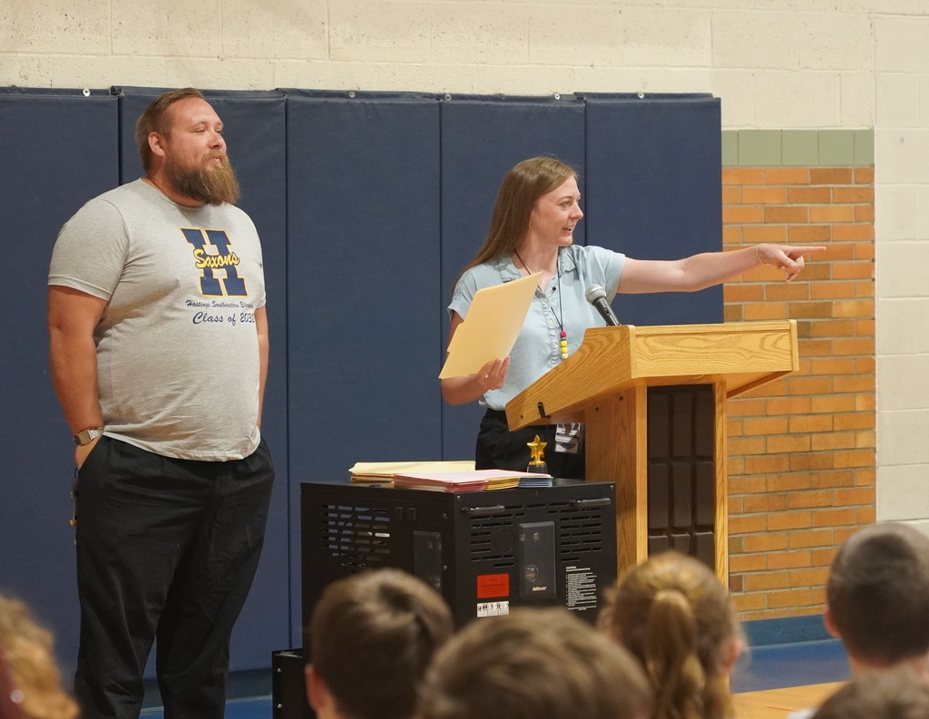Fifth graders at Hasting Southeastern being honored for their accomplishments