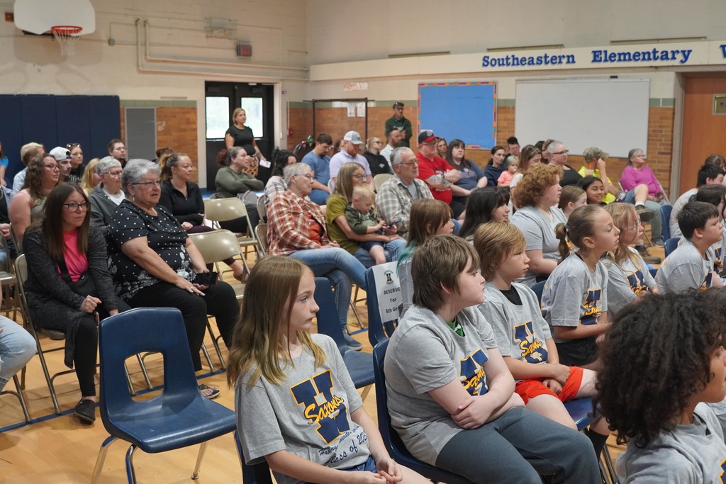 Fifth graders at Hasting Southeastern being honored for their accomplishments