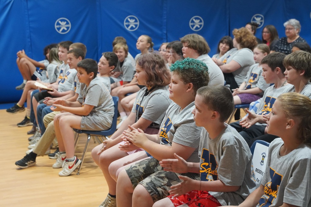 Fifth graders at Hasting Southeastern being honored for their accomplishments