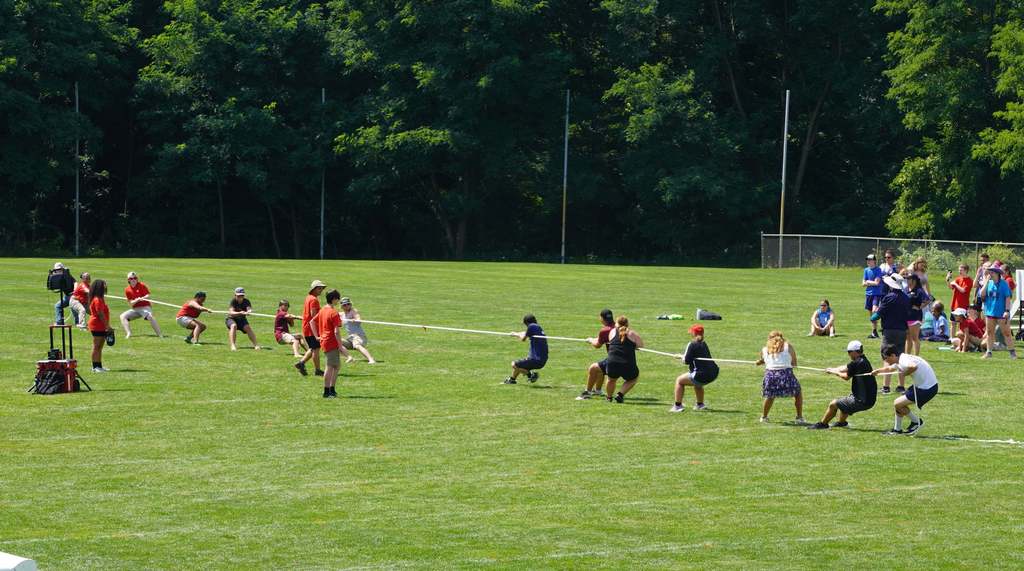 Band students playing tug-of-war
